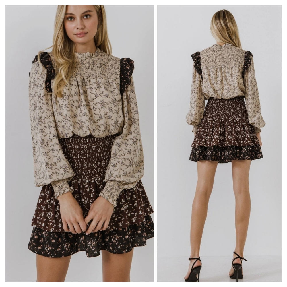 Free the Roses Beige and Brown Floral Mini Dress